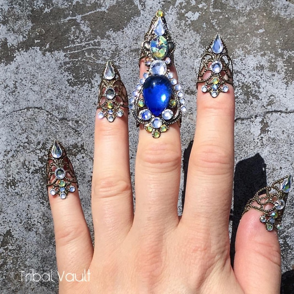 Blue Pear Stone Nail Claw Midi Ring (set of 5)